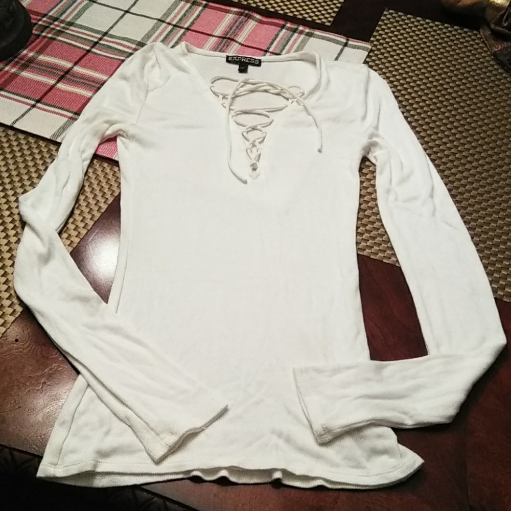 Express lace up long sleeve white top